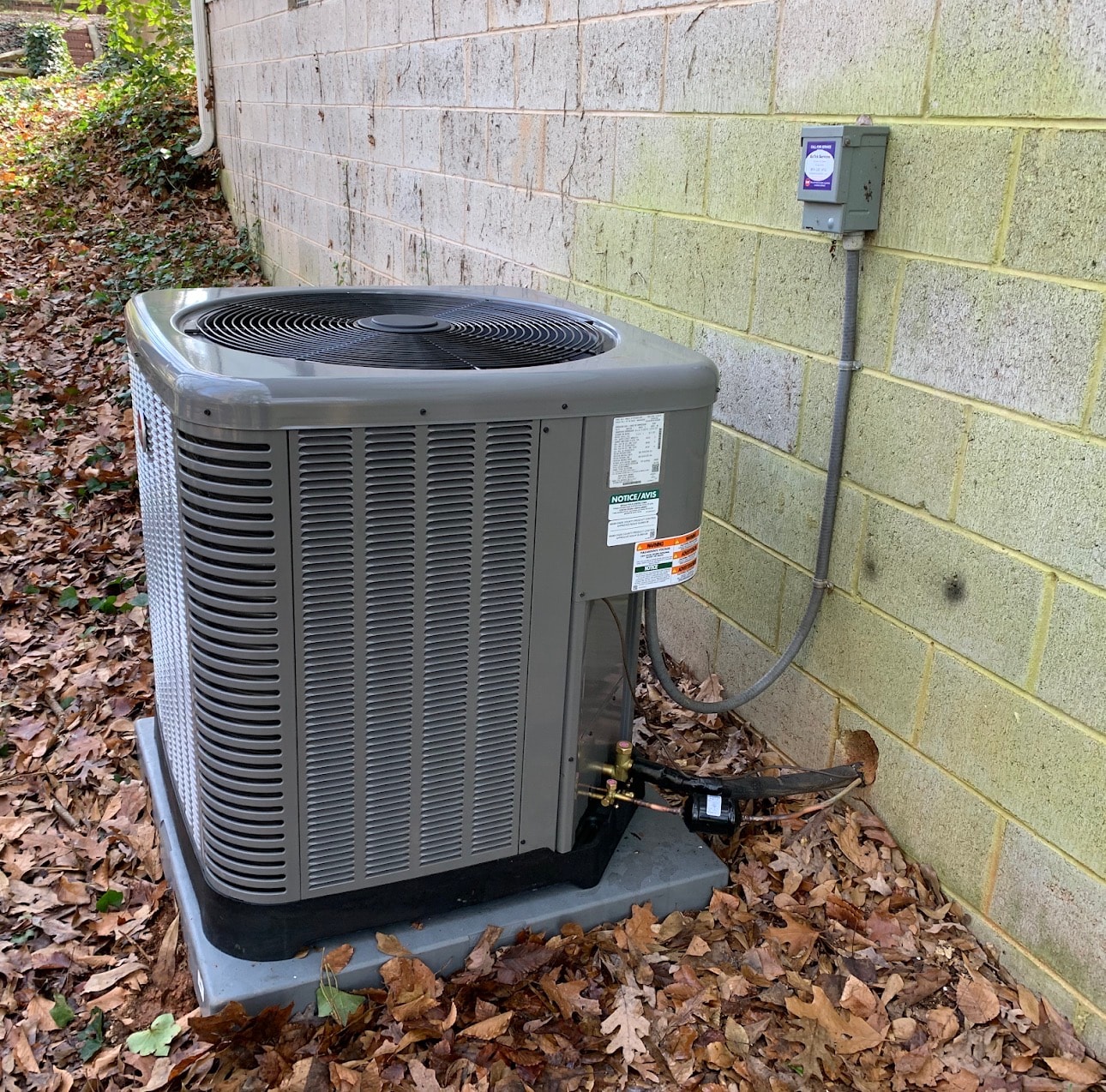 Heat pump unit installed outside a home